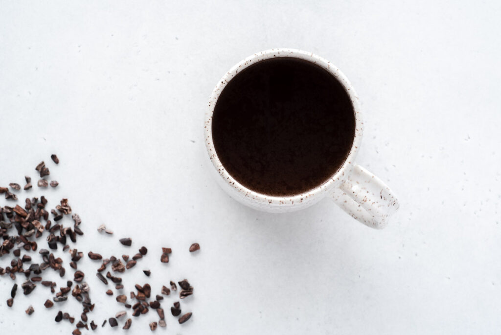 Top down view of cacao nib tea