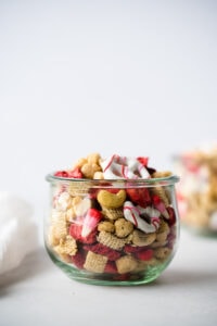 Single weck jar full of red and white snack mix