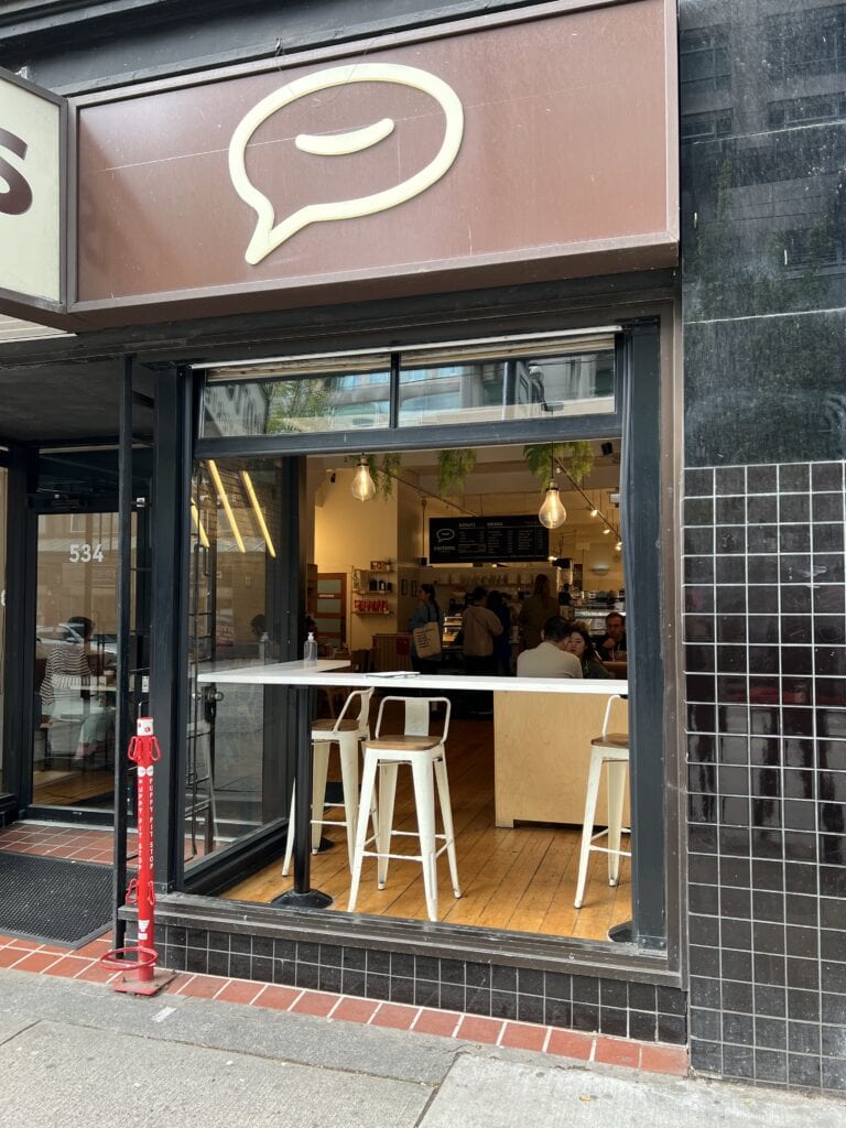 Window seat of a restaurant with open air seating