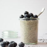 One jar chia pudding topped with blueberries