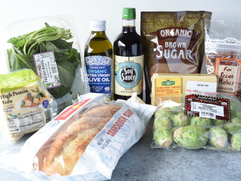 Collection of groceries on the counter all from Trader Joes