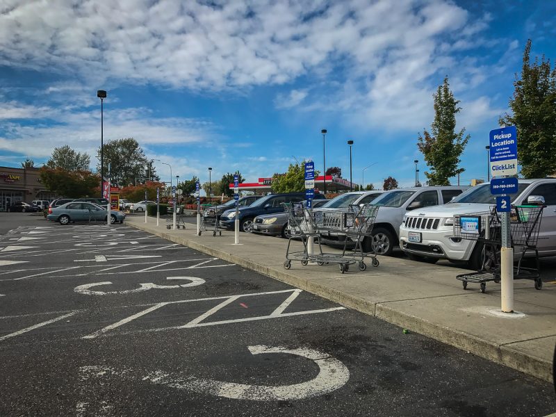 Parking lot with spot numbers painted