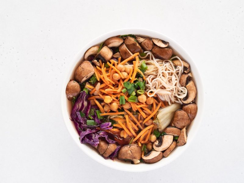 Top down view of a bowl of ramen