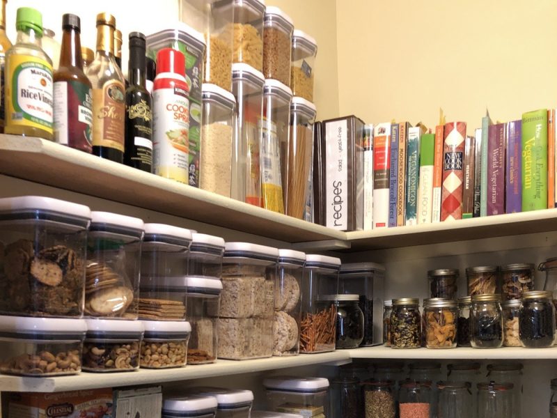 Full shelves in a pantry