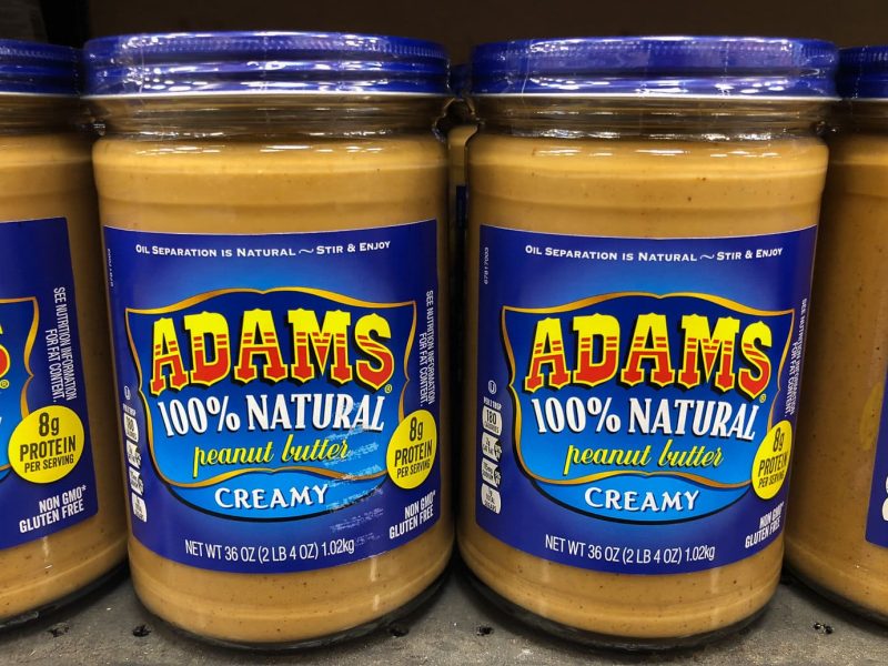 Two jars of Adam's Natural Peanut Butter
